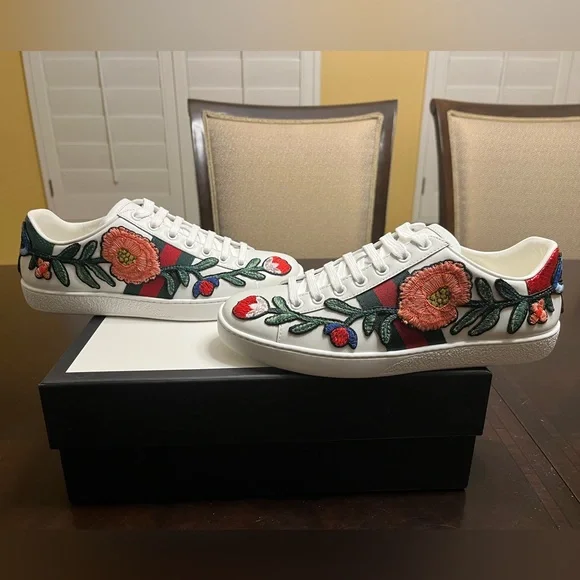 New Gucci Ace Embroidered Floral Sneaker Shoes Size 38.5 / US 8.5 - Picture 10 of 16